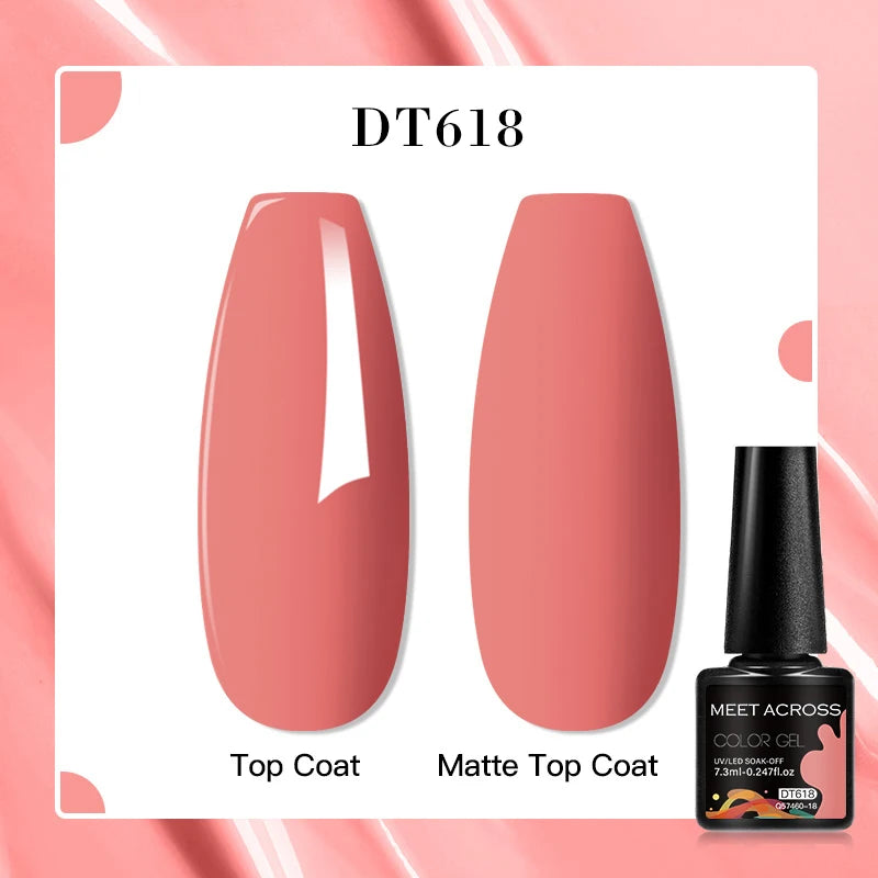 MEET ACROSS 7ml Pink Glitter Rubber Base Nail Gel Polish Sparkling Gold Foil DIY Nail Art Painting Gel Long Lasting Varnish
