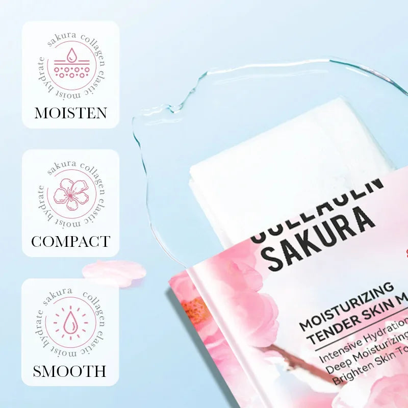 Sadoer Sakura Face Mask Facial Skincare Moisturizing Brightening Hydrating Firming Collagen Facial Masks Face Sheet Mask