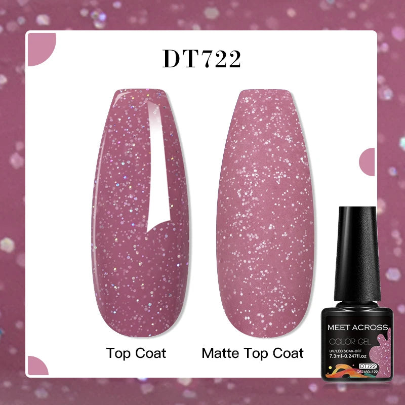 MEET ACROSS 7ml Red Blue Green Metallic Gel Nail Polish Super Bright Mirror Effect Semi Permanent LED UV Gel Nail Art Varnish