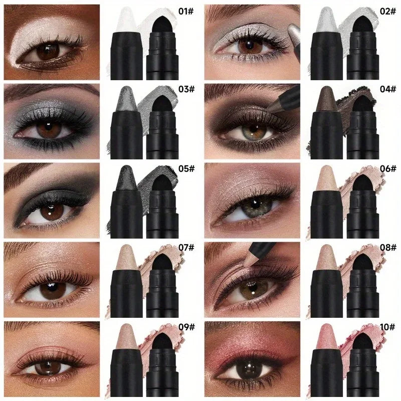 Colorful Shimmer Eyeshadow Stick Double Ended Metallic Pearlescent Highlighter Makeup Pigment Silkworm Eyeshadow Pen