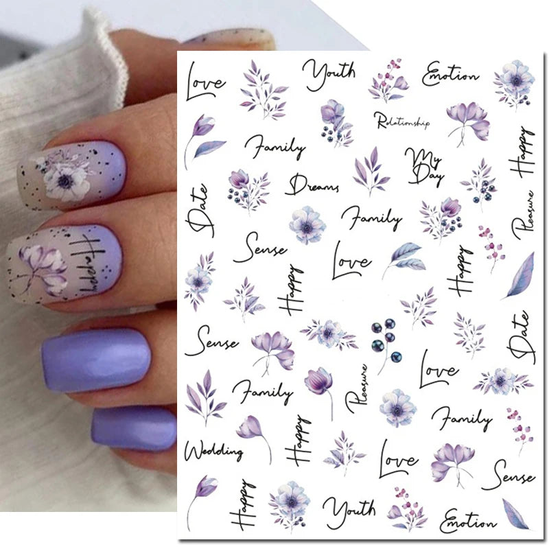 3d Nail Art Decals Geometric Lines Daisy Sunflowers Letters Adhesive Sliders Nail Stickers Decoration For Manicure