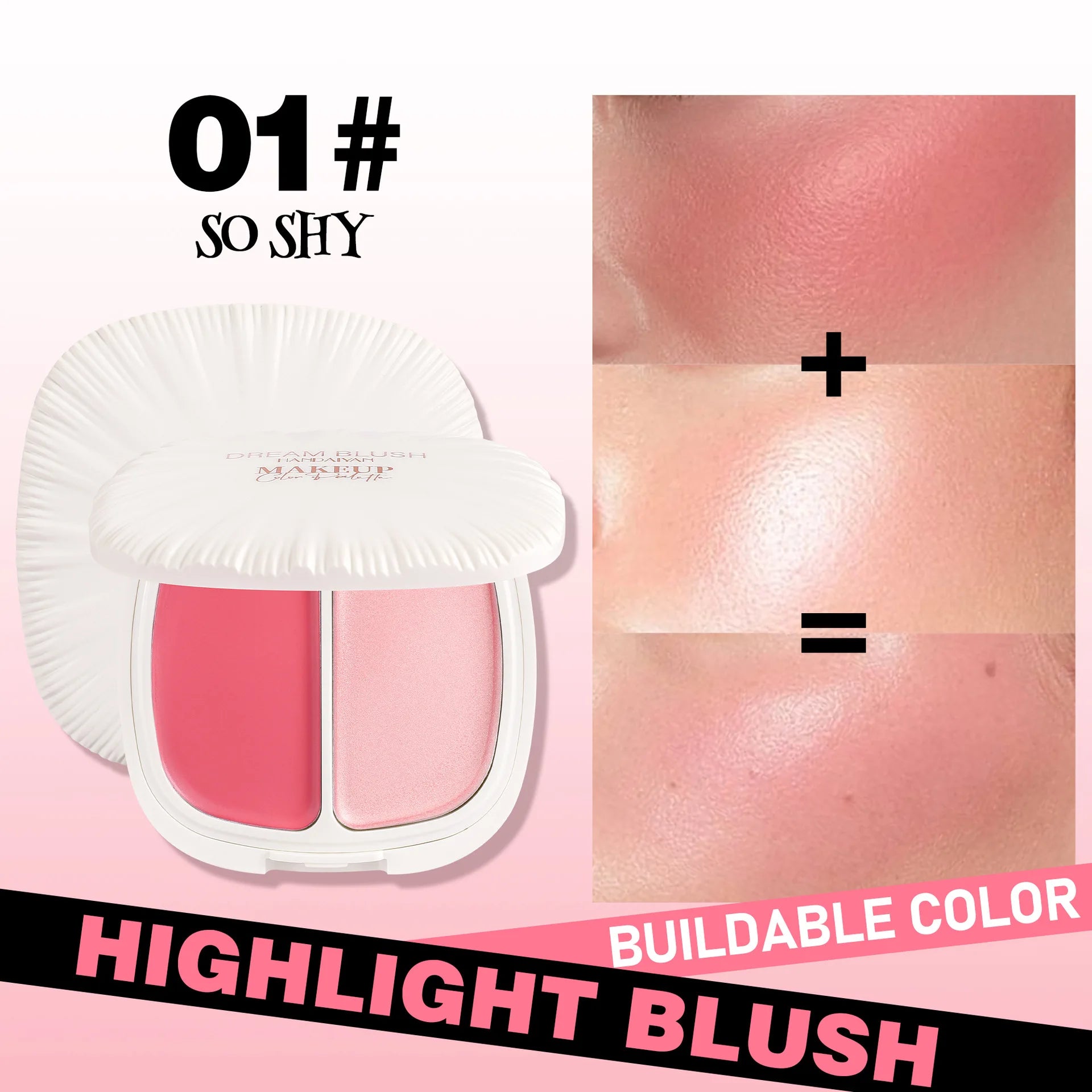 2 In 1 Dream Blush Highlighter Palette Natural Glow Face Contour Long Lasting Luminous Finish Healthy Radiance Duo
