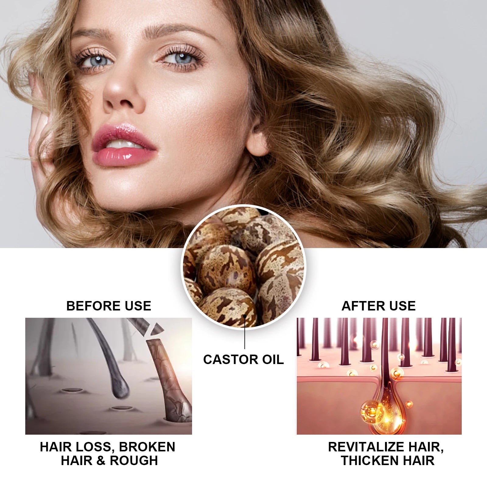 30ml Castor Oil Hair Thickening Essential Oil Nourish Scalp Massage Refreshing Hair Growth Repair Smoothing Hair Care Oil