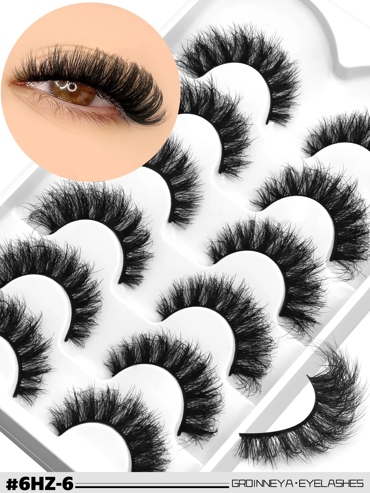 GROINNEYA False Eyelashes 3D Mink Lashes Cat Eyelashes Fluffy Wispy Volume Lashes Fake EyeLashes Natural Lashes Strips Makeup