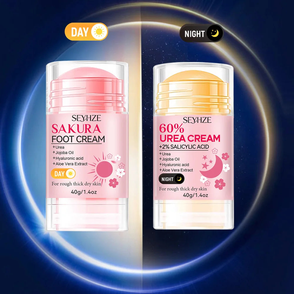 SEYHZE Sakura Foot Care Stick 60% Urea Cream with 2% Salicylic Acid Double Moisturizing with Shea Butter Aloe Tea Tree Oil And J