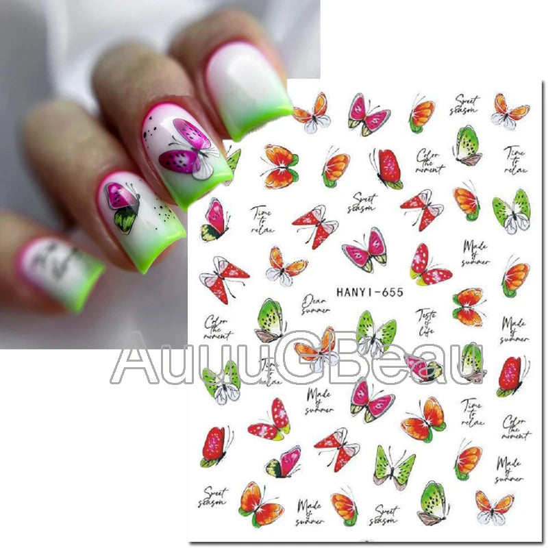 3d Nail Art Decals Geometric Lines Daisy Sunflowers Letters Adhesive Sliders Nail Stickers Decoration For Manicure