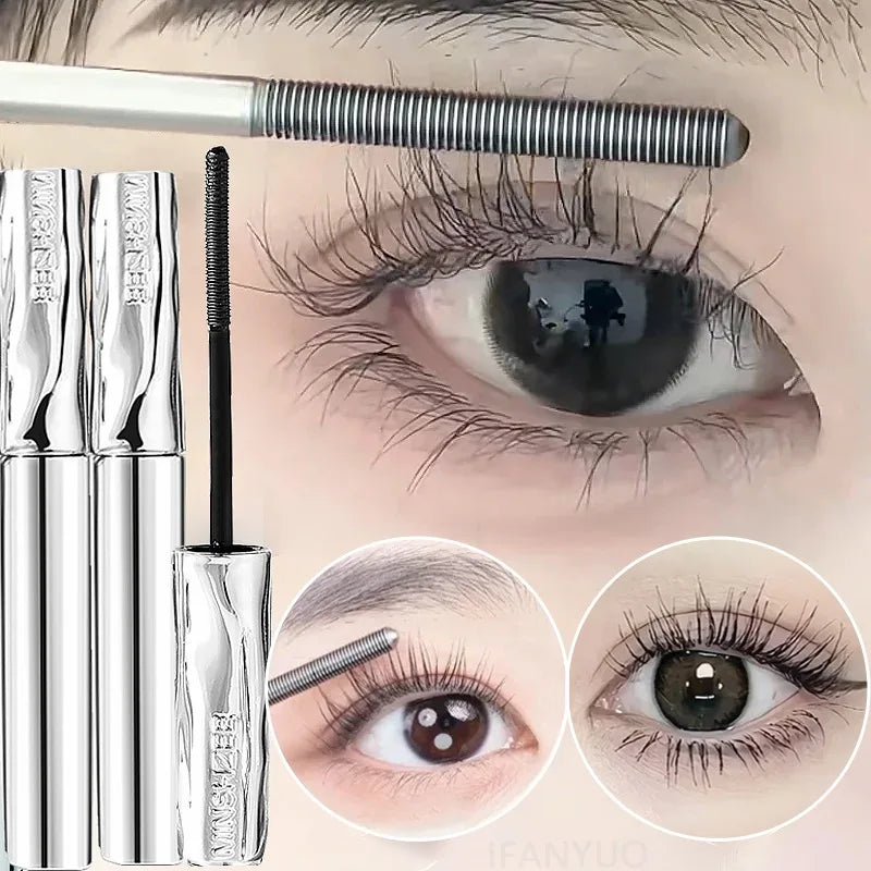 Steel Tube Mascara Silk Fiber Ultra-Fine Spiral Brush Black Waterproof Lasting Curling Fast Dry Eyelash Extensions Eyes Makeup