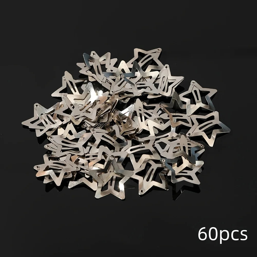 5/15/30/60/100/200pcs Y2K Silver Star Hair Clips for Girls Metal Snap Clip Hairpins Barrettes Hair Grip Jewel Hair Accessories