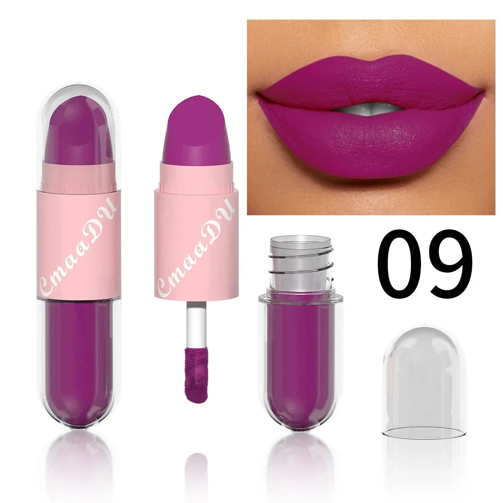 18Color 2In1 Matte Velvet Liquid Lipstick Double Head Sexy Red Purple LipGloss Moisturizing Lasting Waterproof Lip Glaze Make Up