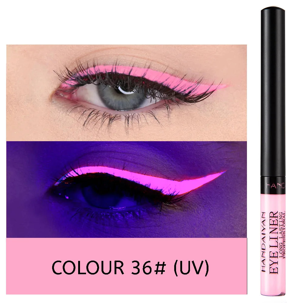 Neon UV Glow Eyeliner Pen Waterproof Matte Liquid Color Eye Liner Pencil Vibrant Yellow Red Purple Makeup Cosmetic