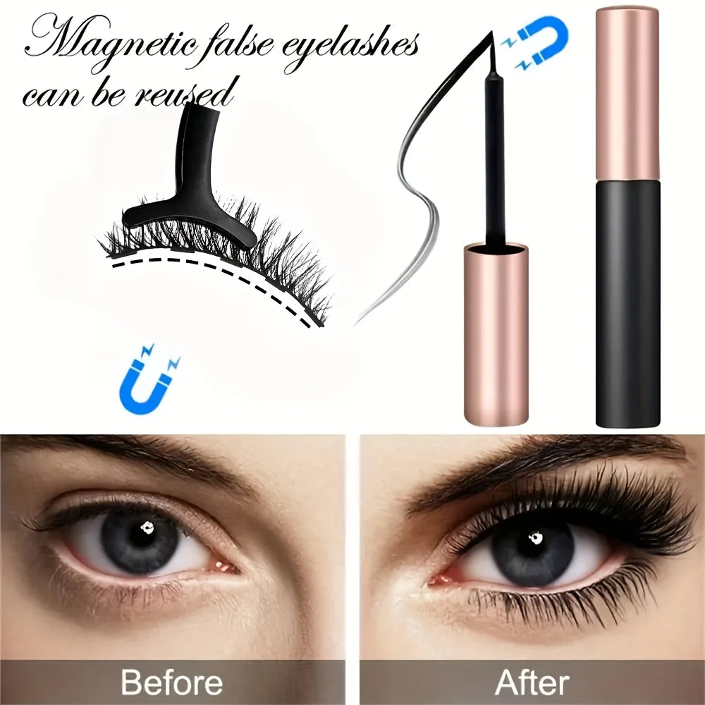 10Pairs Magnetic Lashes And Eyeliner Set Party Makeup Extension No Glue Required with Two Liquid Magnetic Eyeliners And Tweezers