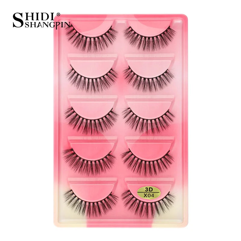 3D Faux Mink Lashes X05 Fluffy Wispy False Eyelashes 5Pairs Reusable Soft Volume Eyelashes Natural Look for Daily & Party Makeup