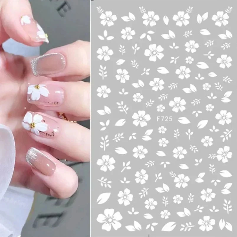 Cherry Blossom 3D Nail Stickers White Flower Petals Nail Art Decals Elegant Wedding Design Spring Sakura Manicure Slider Decor