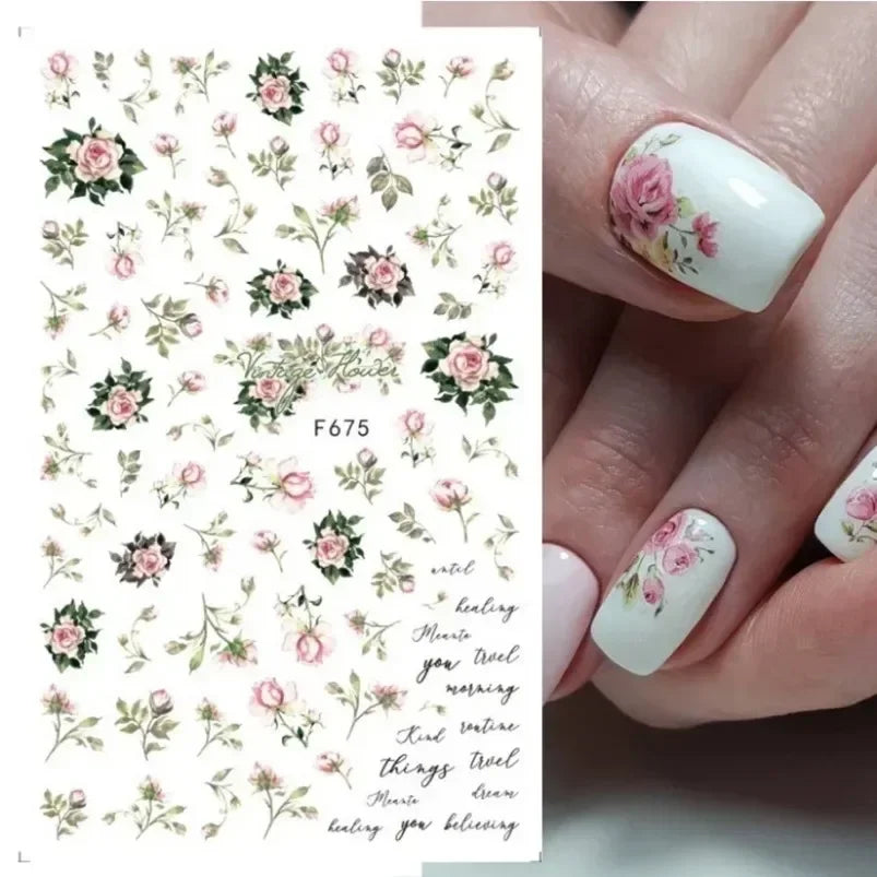 Cherry Blossom 3D Nail Stickers White Flower Petals Nail Art Decals Elegant Wedding Design Spring Sakura Manicure Slider Decor
