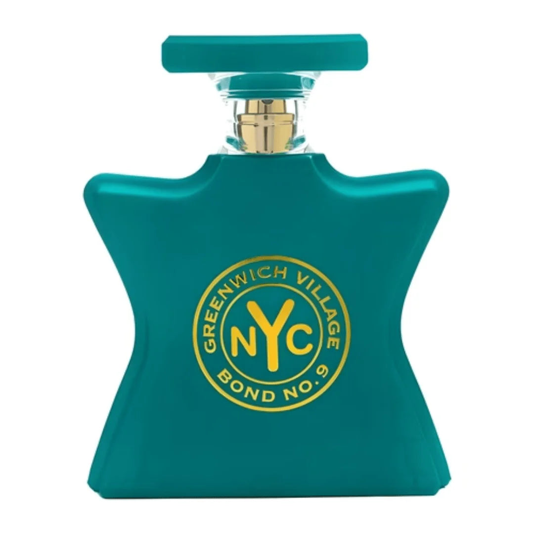 Bond No.9 NYC Greenwich Village EDP Perfume For Unisex Crisp Fresh Herbal Green Leaf Floral Earthy Woody Aroma Long Lasting Matte Turquoise Star Shaped Bottle With Gold Circular Badge Daily Outdoor Summer Travel Present