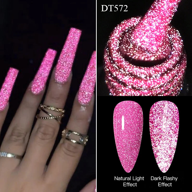 MEET ACROSS 7ml Dark Color Glitter Top Coat Gel For Nails Brocade Powder 2 In 1 Chameleon Nail Art Gel Varnish Manicure