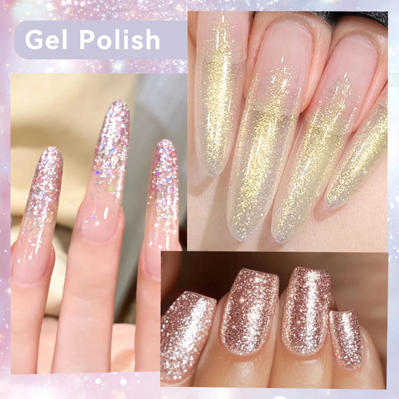 UR SUGAR 7ml Champagne Gold Sequins Gel Nail Polish Bright Sparkling Glitter French Semi Permanent Nail Painting UV Gel