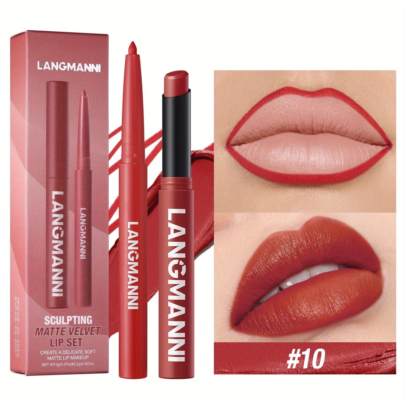 Oblique Rotating Matte Lipstick Lasting & Matte Lip Liner 2 Combination Set