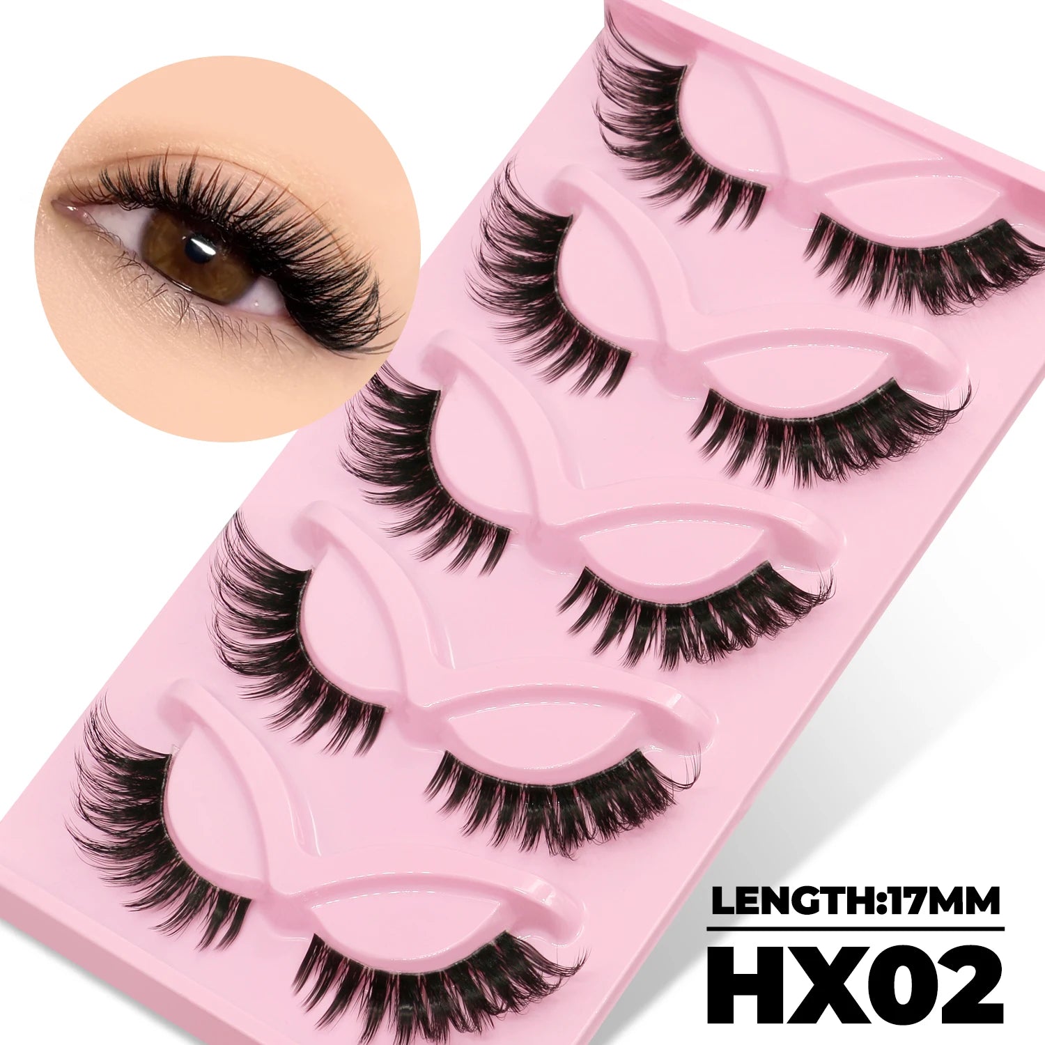 LASVIREY Fluffy Cat Eye Lashes Natural Mink Lashes Clear Band Natural Fluffy D Curl  Lashes Extension Full Strip False Eyelashes