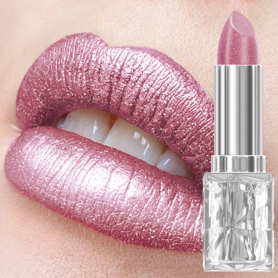 7 Colors Pearlescent Pink Metallic Glitter Velvet Lipstick Waterproof Long Lasting Korean Makeup Gift Matte Shimmer Lip Tint