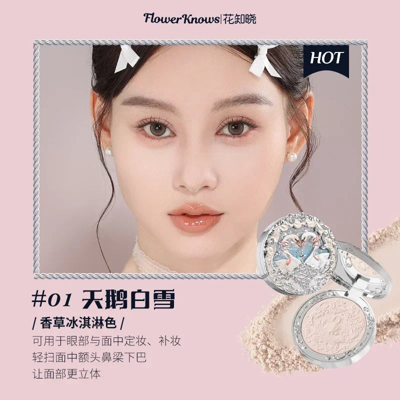Flower Knows Swan Ballet Setting Rose Scent Loose Powder Makeup Matte Finishing Oil Control Setting Powder Make-up For Women