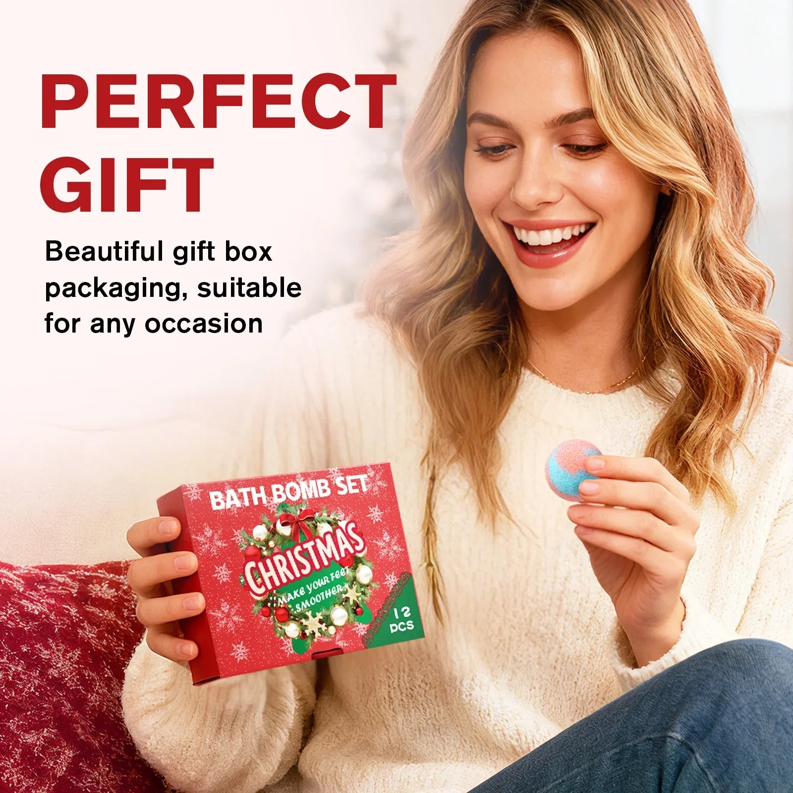 Holiday Sea Salt Bath Bomb Gift Set 12 Pcs - Keratin Formula Softens & Removes Dead Skin, Perfect for Foot Spa & Relaxation.