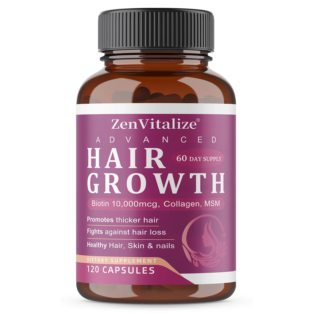 Hair Growth Vitamins for Women and Men - with Biotin & Saw Palmetto, Naturally Regrow Stronger & Healthier Hair, Skin and Nails