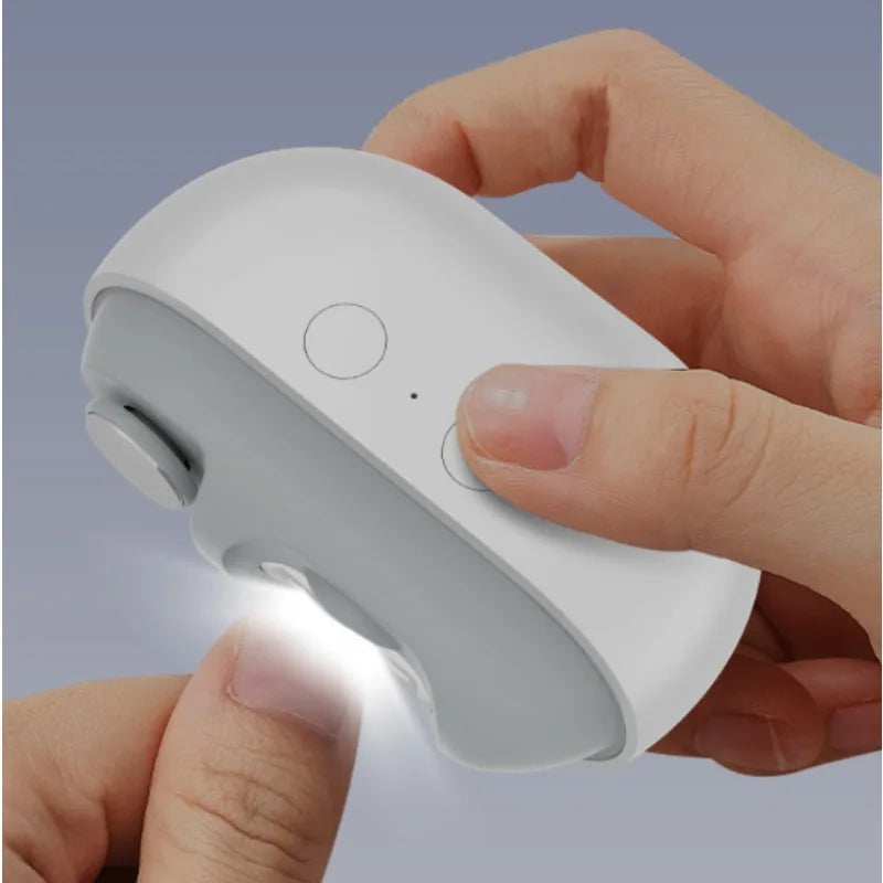 2-in-1 USB Rechargeable Electric Nail Clipper and Polisher with LED Light Automatic Manicure Tool for Adults and Children