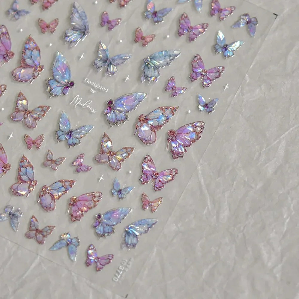 1pcs 5D Luxury Kawaii Butterfly Nail Stickers Japanese Glitter Shell Aurora Nail Art Decorations Decals DIY Manicure Slider Foil
