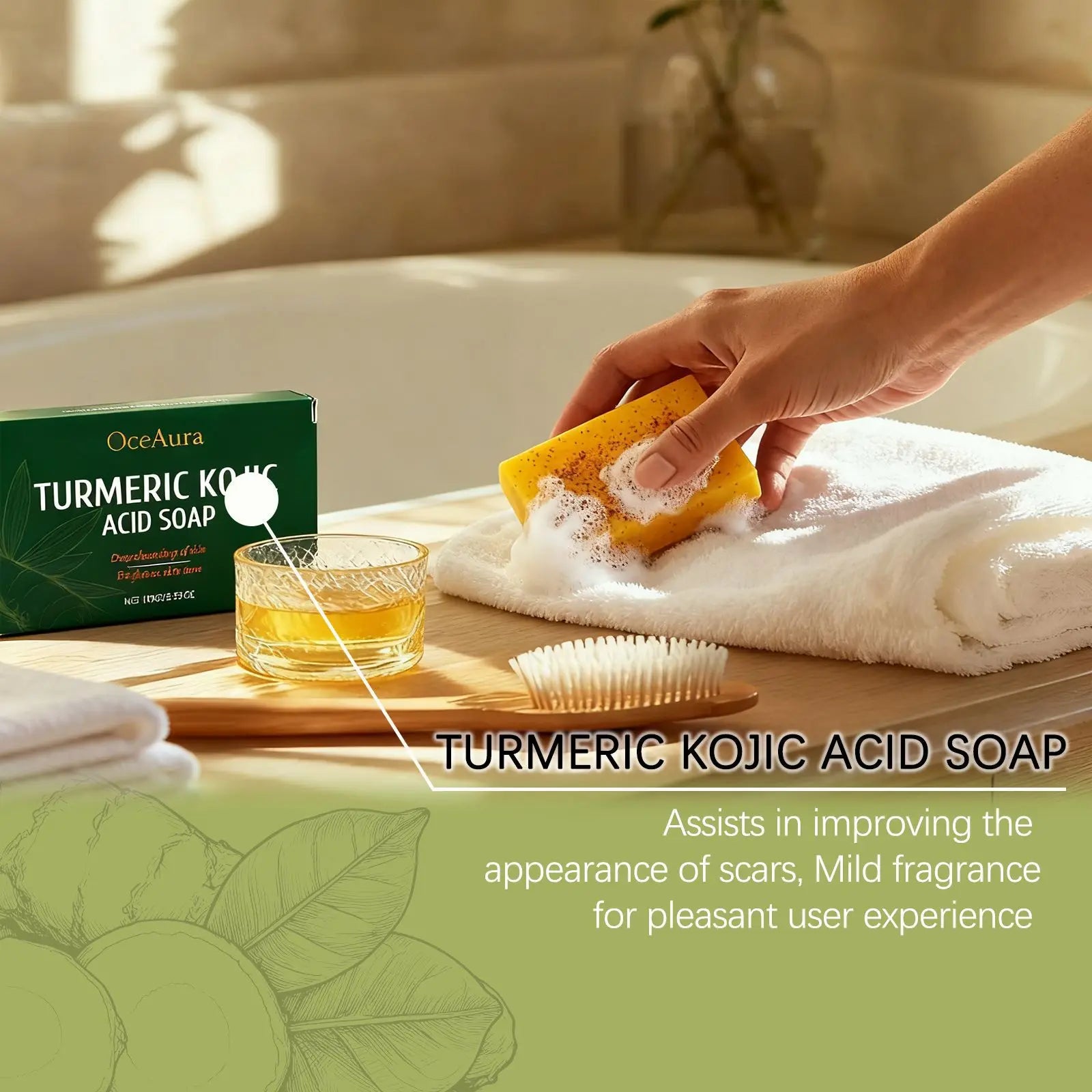 Turmeric and Kojic Acid Soap Deep Hydration Brightening Skin Care Products Soft Smooth Body Cleaning Skin Lightening Soap 100g
