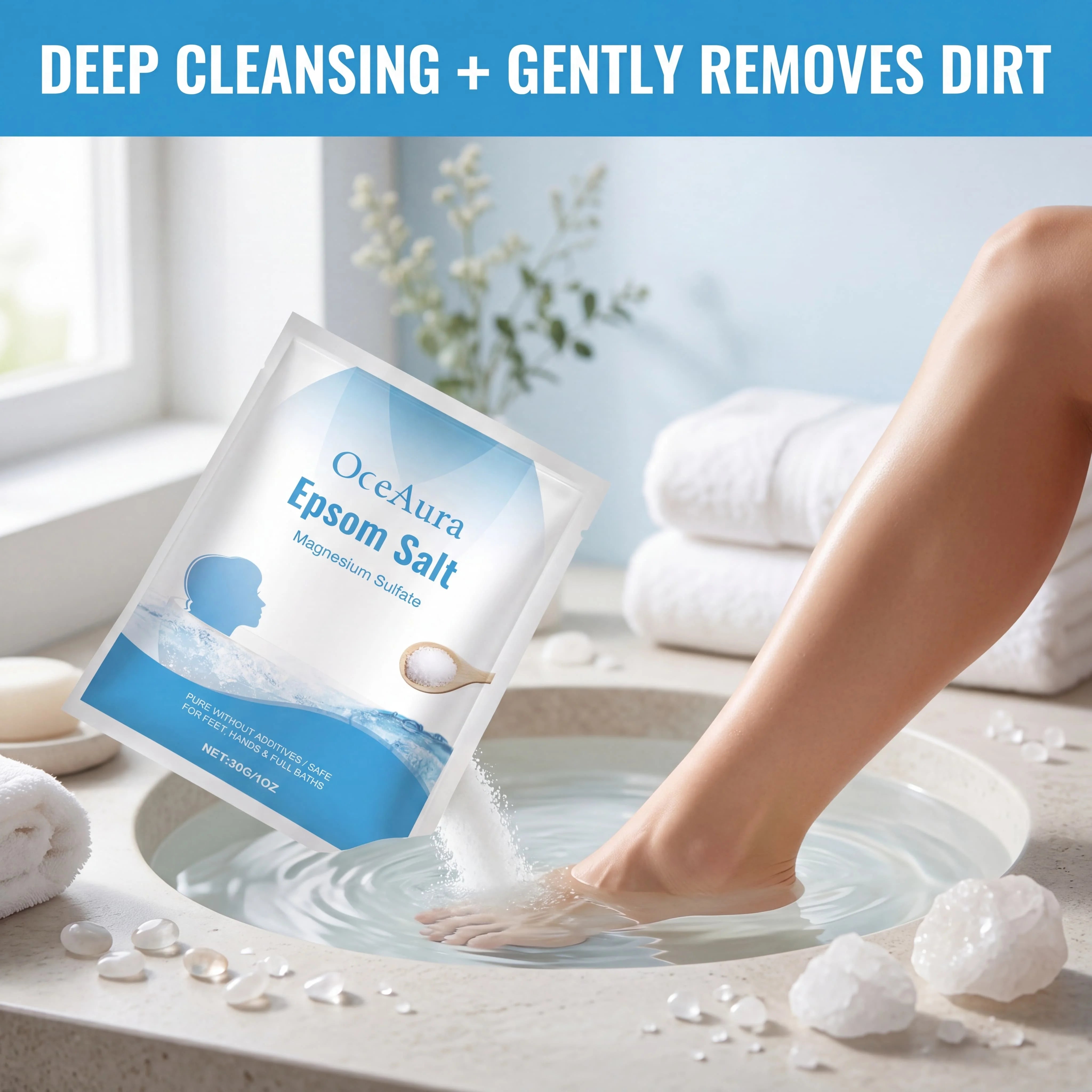 Pure Epsom Salt Magnesium Sulfate for Foot Hand Full Body Bath Soothing Relaxing Moisturizing Bath Salt Skincare