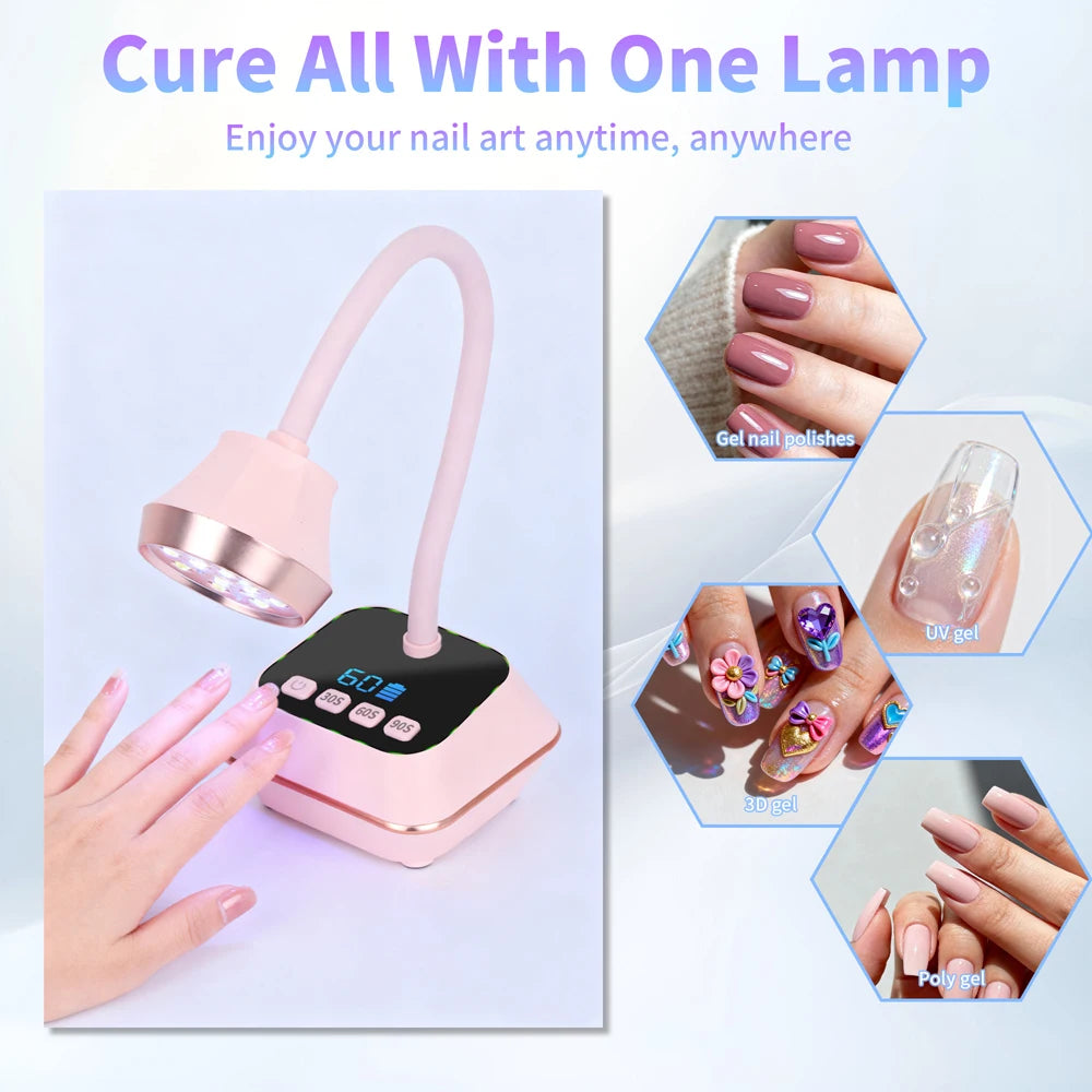 Ai Sensor Nail Lamp 36W 12 Beads LED UV Nail Dryer Wireless Rechargeable Lamp Fast Drying Nail Lamp 360° Bendable Table Lamp