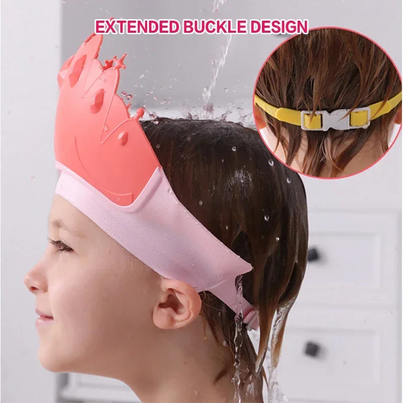 Baby Adjustable Size Shampoo Cap Crown Baby Shower Cap Children  Cartoon Bath Visor Infant Hair Shield Ear Protection Waterproof