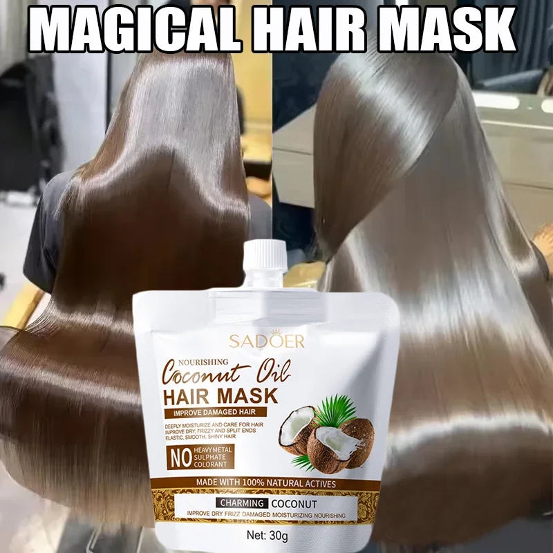 Magical Coconut Oil Hair Mask Instant Repair Soft Smooth Shiny Moisturize Nourishing Hair Care Treatment for Damaged Frizzy Hair