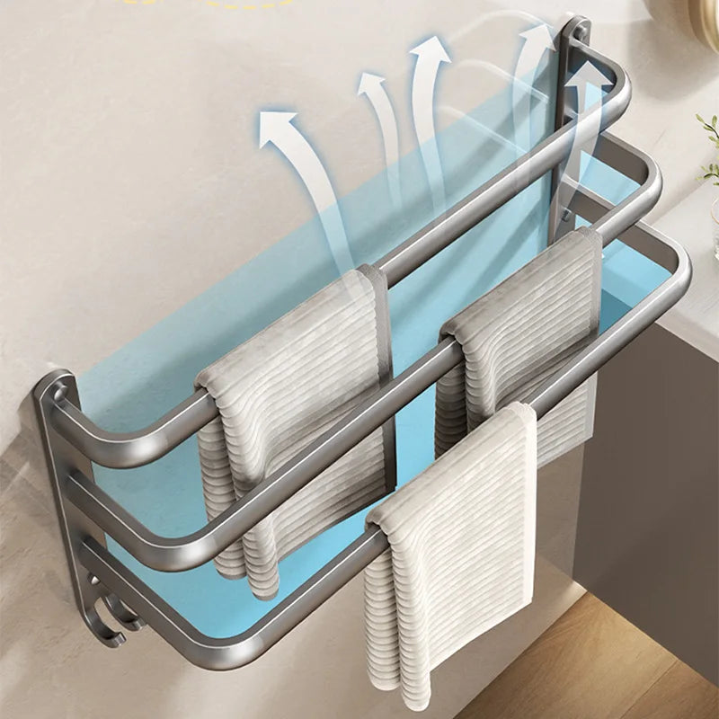 Space Aluminum Multi Rod Towel Bar Bathroom Accessories Wall Hanging Towel Holder Hanger Bath Room Shelf with Hooks Towel Rail