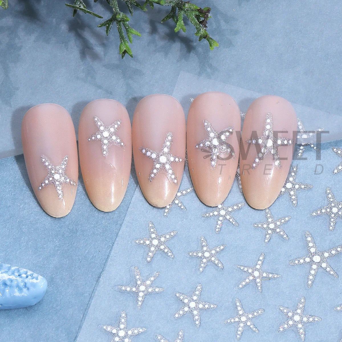 4pcs Bronzing Marine Life Nail Stickers Gold Silver Glitter Starfish Design Sliders Metal Sea Turtle Summer Decals Manicure Tips