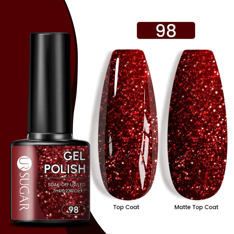 UR SUGAR 7ml Glitter UV Gel Nail Polish Glitter Sequins Soak Off UV Gel Varnish Colorful Nail Gel Polish DIY Nail Art Polish