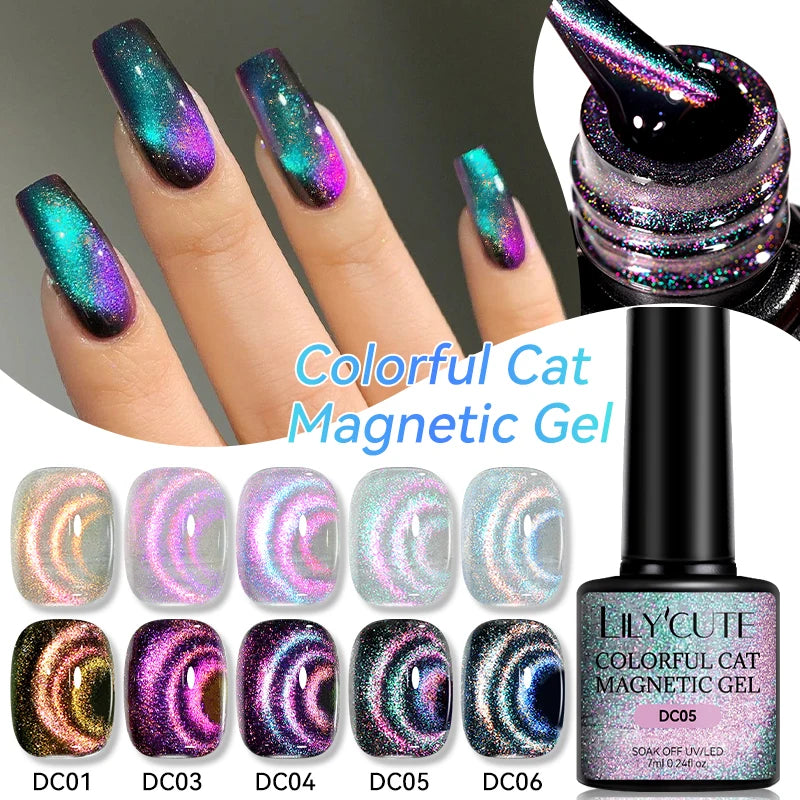 LILYCUTE 7ml Colorful Cat Magnetic Nail Gel Polish Chameleon 9D Glitter Soak Off UV LED Eye Gel Nail Art Varnish