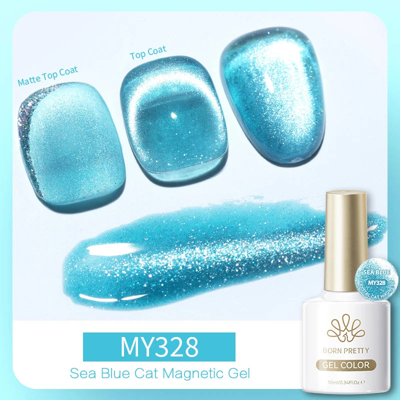 BORN PRETTY 10ml Blue Glass Bead Cat Magnetic Gel Ultra Shine Summer Glitter Semi Permanent Soak Off UV Gel Nail Art Varnish