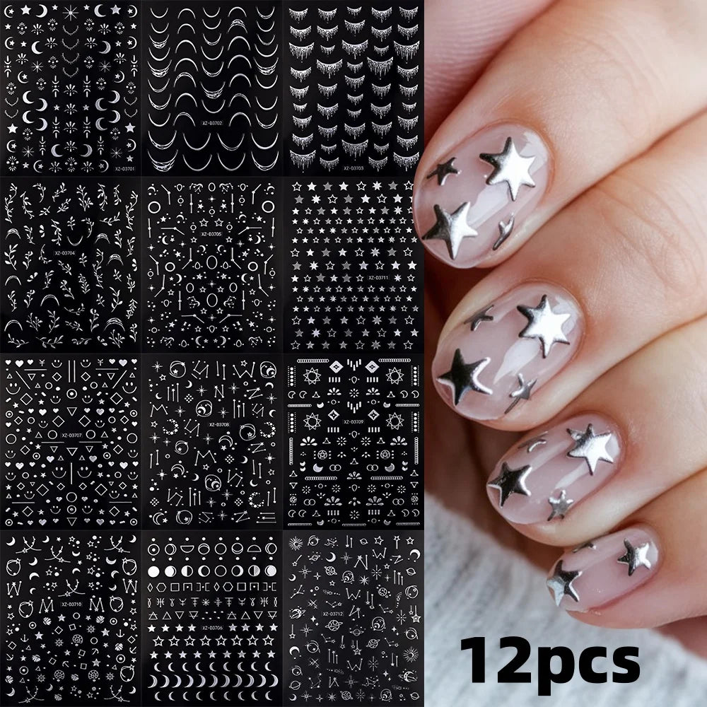 8/9/12/18Pcs New French Nail Stickers Guides DIY Nail Decors 3D Self-Adhesive White+Black Sliders Design Stencil DIY Manicure *&