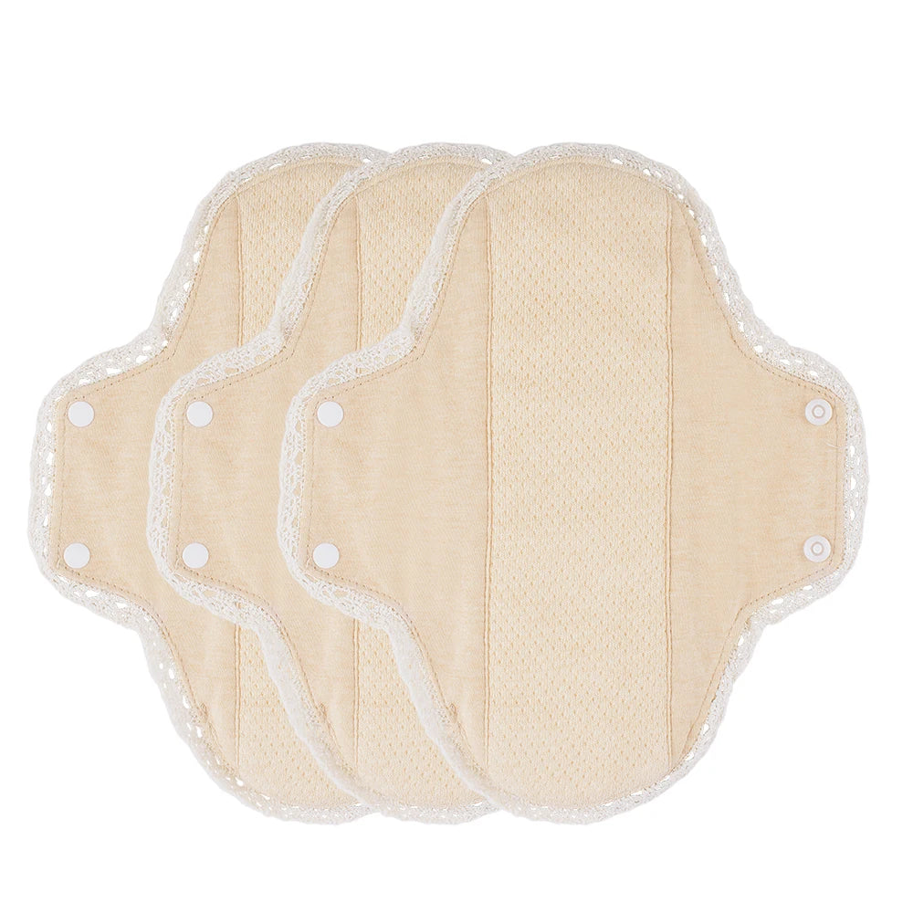 3pcs Washable Sanitary Pads Soft Breathable Cotton Cloth Pads Lace Trim Reusable  Women Menstrual Pads Heavy Flow