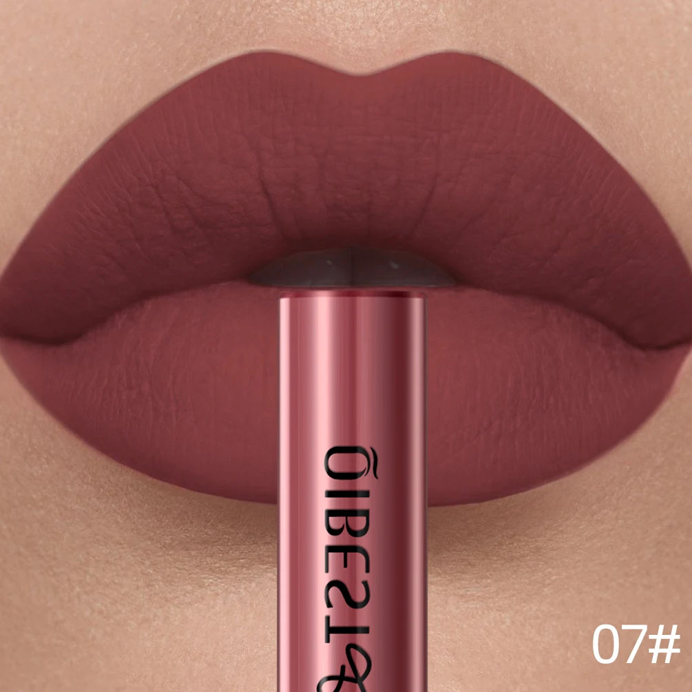 QIBEST Sexy Lipgloss Lasting Velvet Matte Lip Gloss Liquid Lipstick Makeup Women Beauty Nonstick Cup Waterproof Red Lipstick