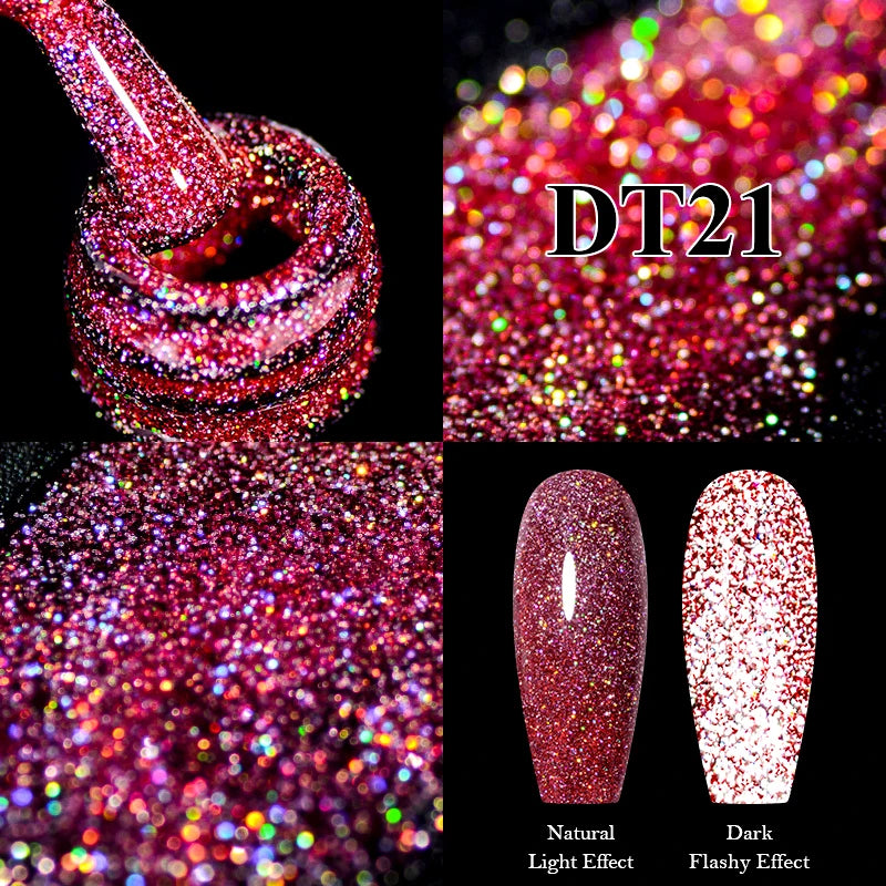 MEET ACROSS 7ml Reflective Glitter Gel Nail Polish Pink Green Purple Sparkling Soak Off UV Gel Polish for Manicure DIY Nail Art