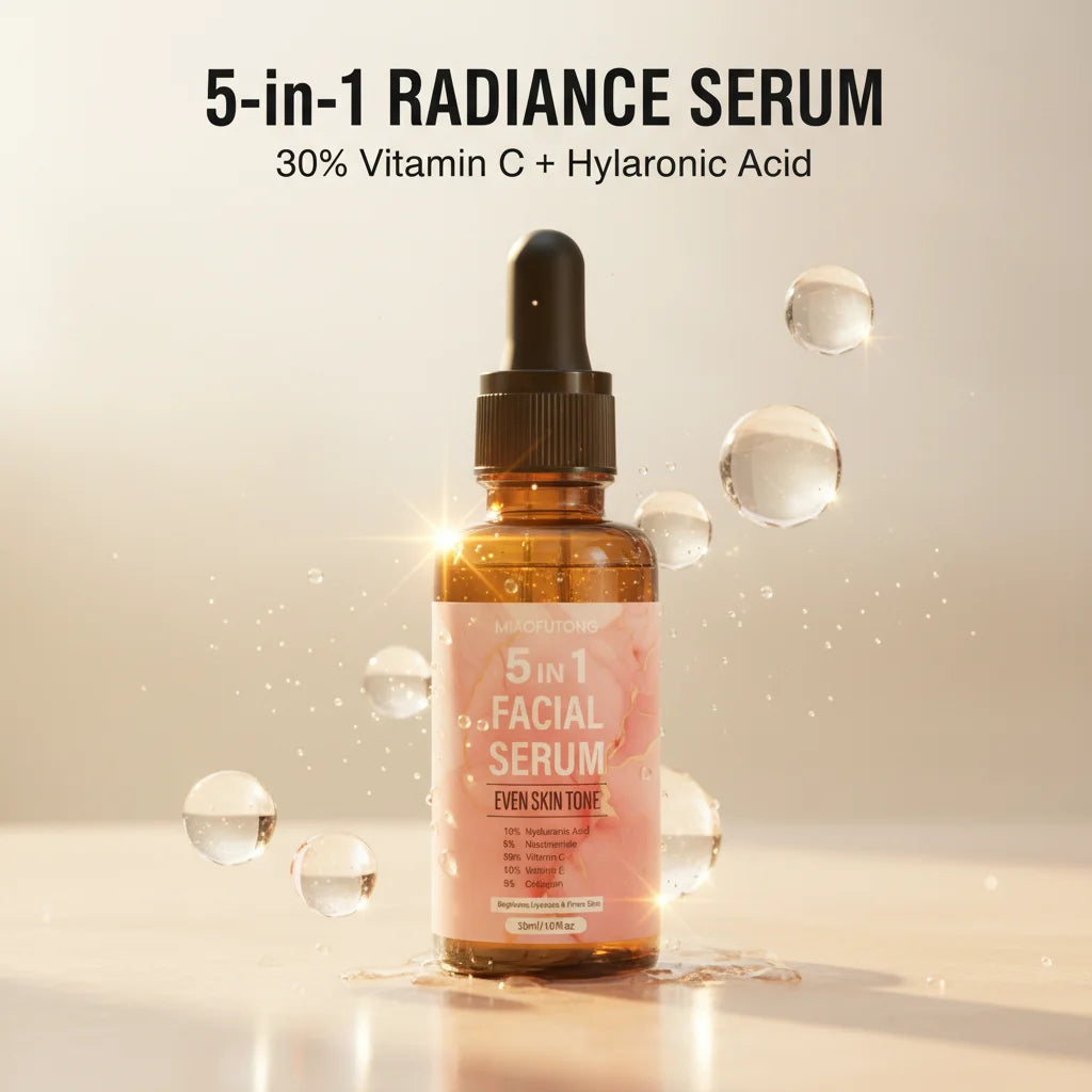 5-in-1 Face Serum Collagen Vitamin C Moisturizing Brightening Essence Skin-Firming Multi-Effect Essence Face Skin Care