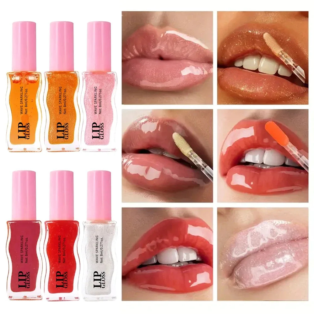 Wavy Bottle Lip Glaze,Shiny Glossy Finish with Moisturizing Plumping Formula,Easy Multi-Look and Waterproof Long Wear for Winter