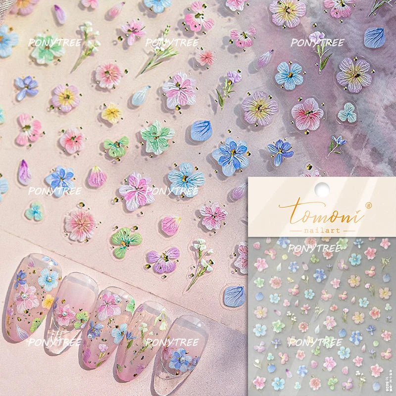 Elegant Pink Purple Flower Rose Colourful Gentle Petal Peach Blossom Metal Shiny Self Nail Art Sticker Decoration Manicure Decal