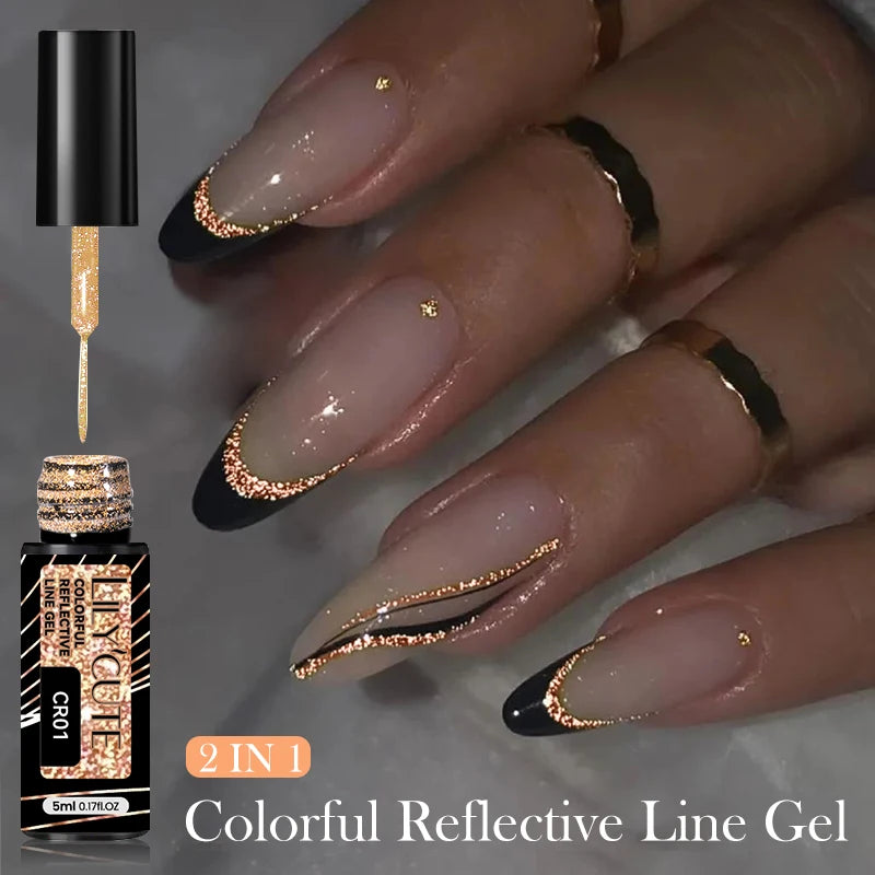 LILYCUTE 5ml Champagne Chrome Gold Metallic Liner Gel Polish Super-Bright Mirror Effect French Style Drawing Line Nail Art Gel