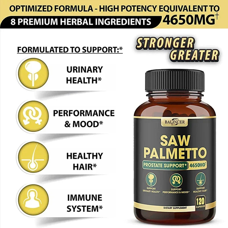 Balicer Saw Palmetto Capsules for Men's Prostate Health, Hair Growth, Urinary Tract Health, Non-GMO Gluten-Free