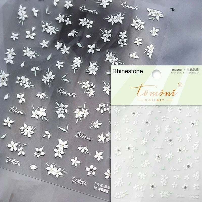 1 pc 5D sunflower nail stickers rose daisy cherry blossom self-adhesive nail art stickers oil painting style decorative sticker