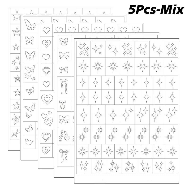 5Pcs Hollow Out Butterfly Nail Art Stencils Stickers Spray Painted Design Love Pattern Template Nail Decals Auxiliary Tools